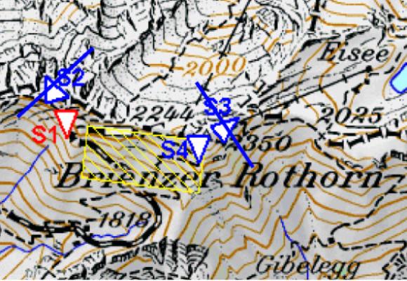Rot: Startplatz FLOB
Blau: GC Amt Entlebuch
Gelb: Einschr�nkungsgebiet.