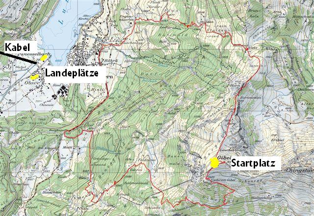 �bersichtskarte Gibel mit Wanderwegen