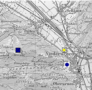 Karte Hirzli (C) GKG mit m�glichem Landeplatz (gem�hte Wiese, kein fixer Landeplatz)