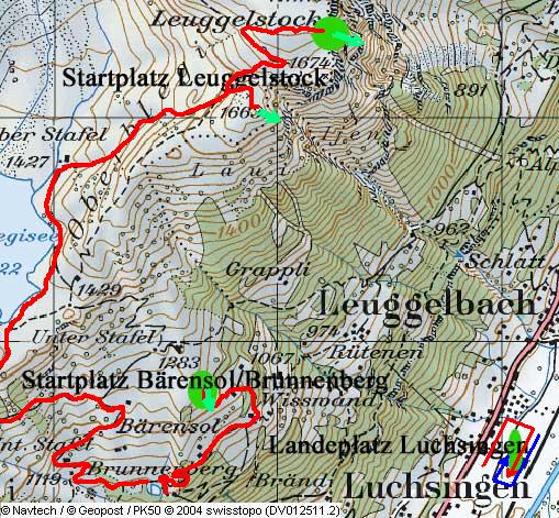 Topo B�rensol/Brunnenberg
Leuggelstock sowie
m�glicher Landeplatz