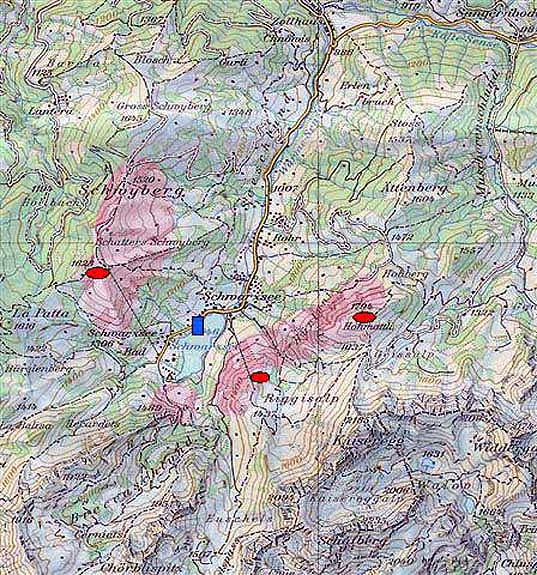 �bersicht �ber die verschiedenen Start- und Lande-M�glichkeiten im Fluggebiet Schwarzsee
(C) Scubafun