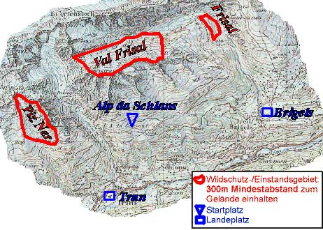 Karte mit dem Wildschutzgebieten
(C) Vol Liber Grischun