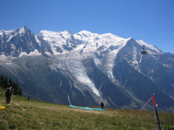 Startplatz mit Mont Blanc. Achtung Seilbahn!