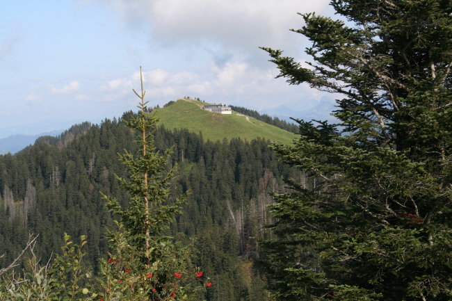 Blick vom Gnipen (West) zum nahen Wildspitz. Gut sichtbar das Berghaus. Rechts davon Startwiese nach Süden.