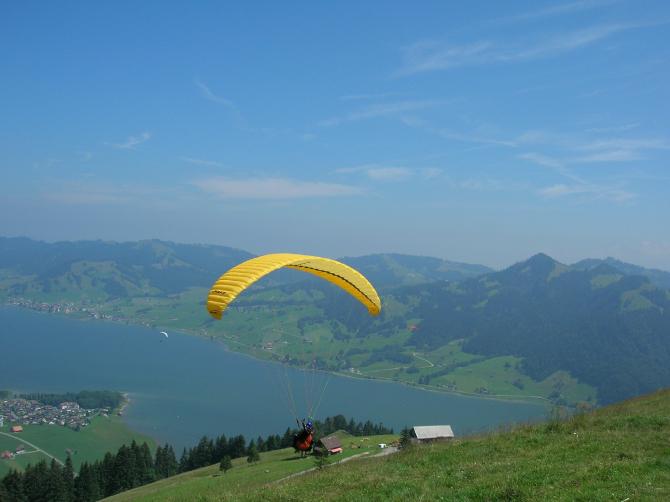 Abflug vom oberen Startplatz ins tolle Bisen- und Talwind Soaringgebiet am Sihlsee