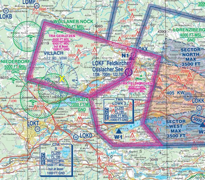 Luftraum im Bereich Gerlitzen (mit gelbem X markiert).
Mehr Info hier