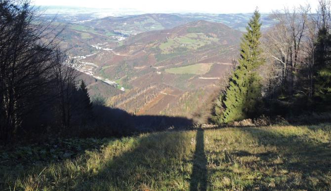 Oststartplatz-Schneise von oben. Hier kann man bei Windstille starten. Ein großer Tandemschirm würde in der ca. 15m breiten Schneise nicht mehr funktionieren.