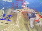 Paragliding Fluggebiet Europa » Italien » Trentino-Südtirol,Col Rodella,Blick von oben/Norden auf den Col Rodella, Leesituation durch die Talwinde welche meist ab spätestens 12Uhr beide aktiv sind.