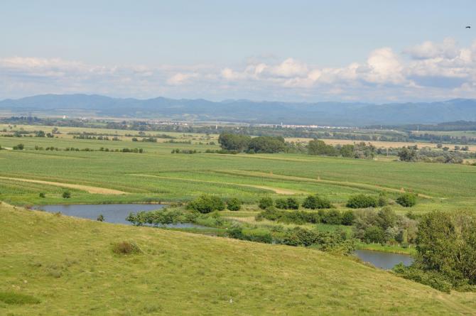 Blick Richtung SO vom Fuße des Plateaus aus mit dem Fluß Mures