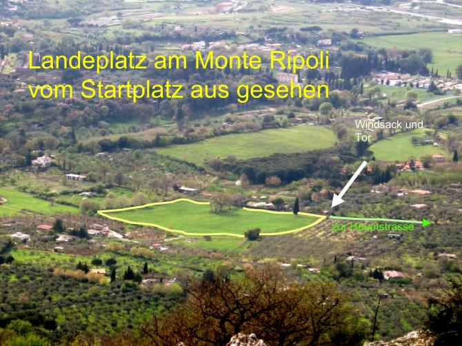 Colle Ripoli bei Tivoli: Der Landeplatz von oben aus gesehen, ca WNW.