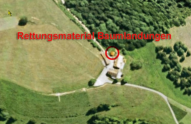 Ort des Rettungsmaterials bei einer Baumlandung.