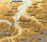 Paragliding Fluggebiet Europa » Liechtenstein,Fürstentum Liechtenstein - Gaflei-Bargella und  Malbun/Sareis,Karte Rheintal mit Umgebung