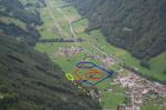 Paragliding Fluggebiet Europa » Schweiz » Nidwalden,Musenalp,Landeplatz Brändlen mit Landevolten, Faltplatz (gelb) und dem Weg durch den Wald zur Brändlen-Bahn