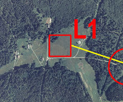 Landeplatz 1 
Gasthaus "Zum Überleben" (1050m NN) - Flugroute gelb. Dieser Landeplatz ist dem Parkplatz Hochficht-Restaurant vorzuziehen, denn dort herrschen hervorgerufen durch Windkanalisation sehr unterschiedliche Windsysteme vor.