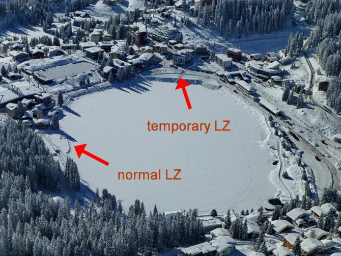 'temporary' LZ beim Bahnhof (wegen der aussergewöhnlichen Schneemengen, die man irgendwo ablagern musste)
