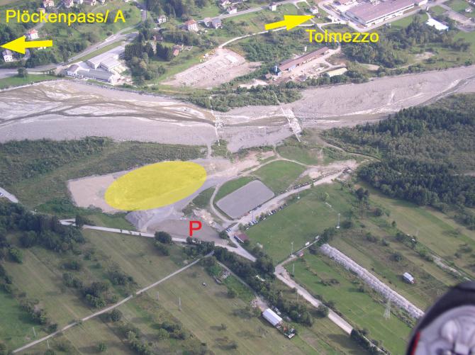 grosszügiger Landplatz in Cercivento beim Sportplatz.
Achtung: der Talwind ist hier definitiv ein Thema!