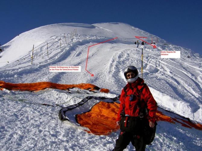 Blick vom Startplatz zurück zum Gipfel