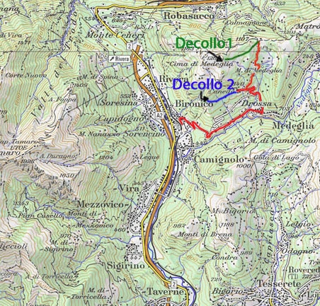 Skizze der Startplätze (Volo libero Ticino)