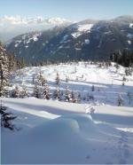 Paragliding Fluggebiet Europa Österreich Salzburg,Vorderes Labeneck,Aufstieg zum Vorderen Labeneck am 27.12.2008. Dies ist noch nicht der Startplatz! Blick Richtung Dachstein/Vordere Fager/Taurachtal.