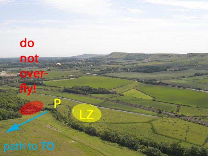 Das Tor zum Parkplatz MUSS immer sofort wieder geschlossen werden (Zahlenschloss); die (markierten) Häuser nicht überfliegen!