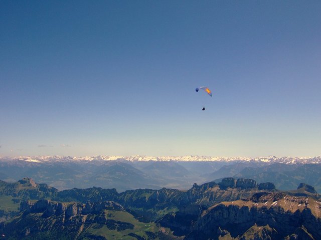 Flying back from a rock formation known as the Öhrli towards Ebenalp. In the lower left, both Alp Sigel and Hoher Kasten are visible (the latter of which is a flying site of its own). At the horizon, fresh snow lies on Austrian and Swiss mountain ranges.

If there is any freedom at all, it may be found in the sky.