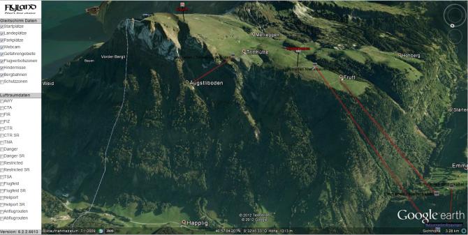 Transportseil Alp Tritt-Äugsliboden,
Luftseilbahn Niederbauen,
Stromleitung über dem Choltal