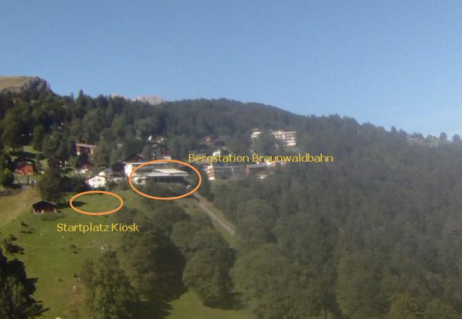 Startplatz Kiosk an der Bergstation der Braunwaldbahn.