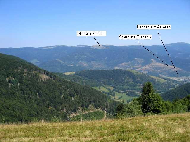 Blick vom Startplatz des Drumont auf den Treh. Im Bild eingetragen der Start- und Landeplatz